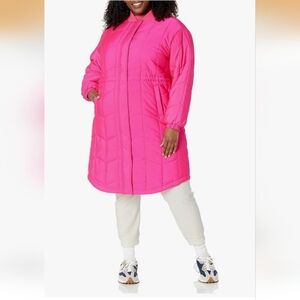 Plus-Size Hot Pink Midi Quilted Puffer Coat